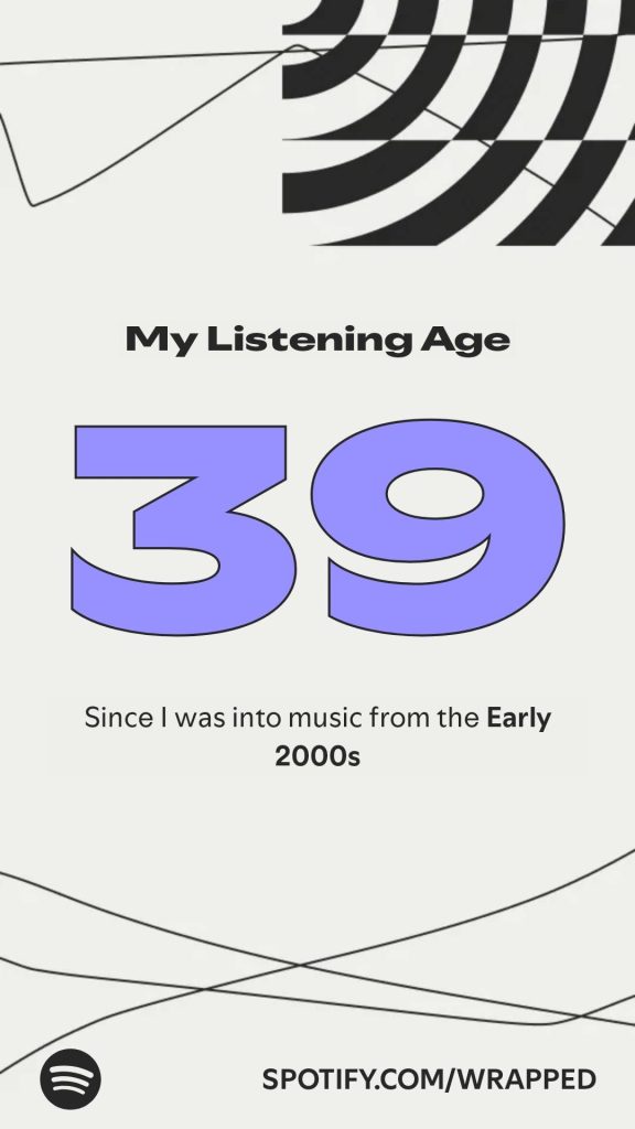 My Spotify Listening Age is 39...which considering I turned 40 on the 293rd day of the year, I'd say is incredibly accurate.