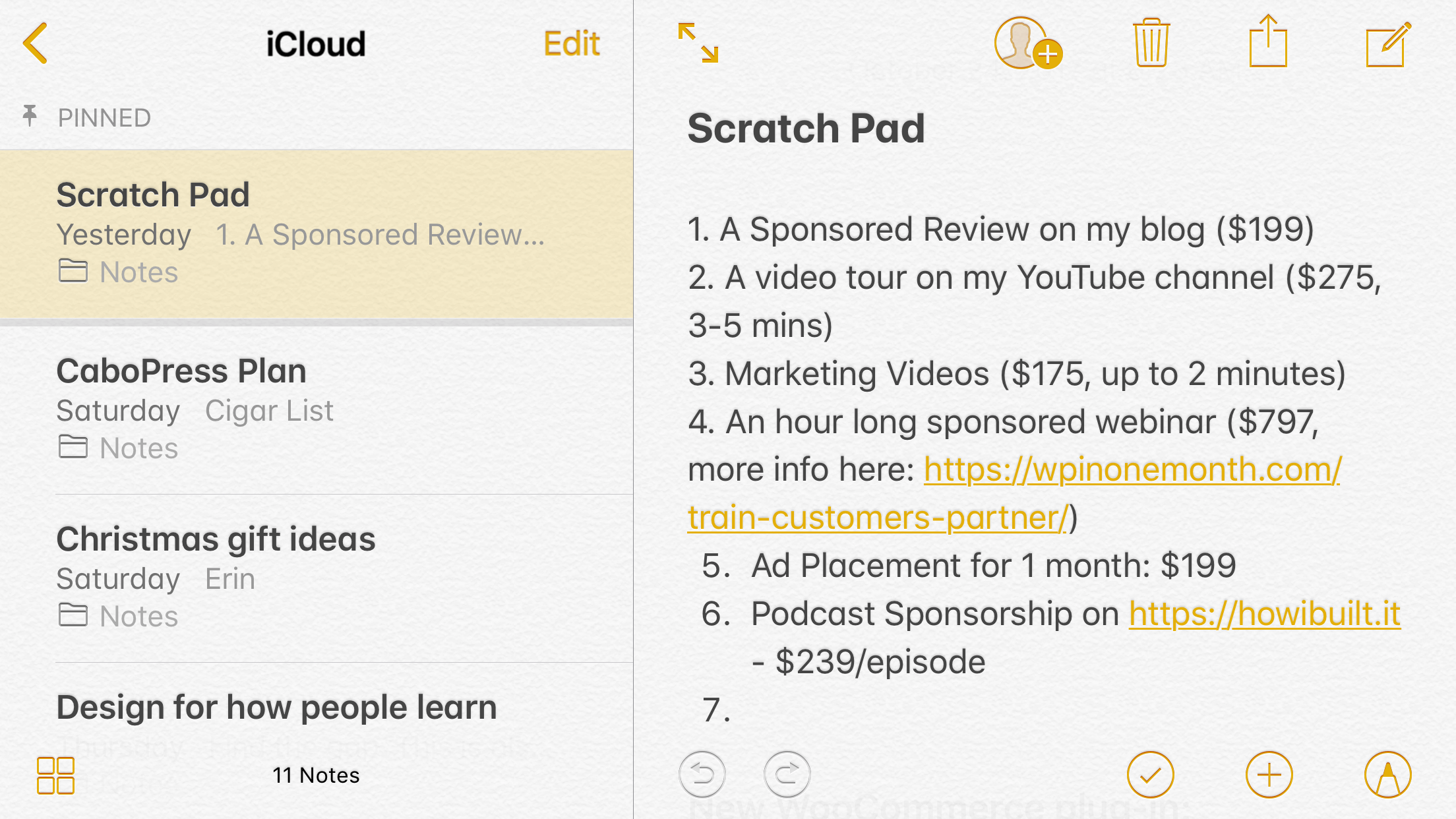Apple's Native App, Notes