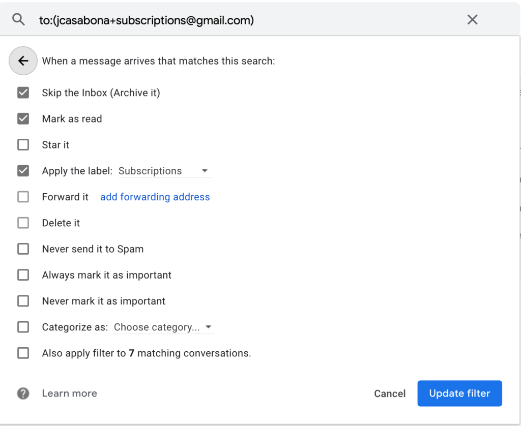 Gmail Subscriptions Filter