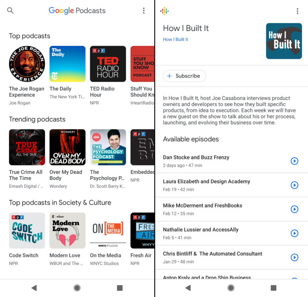Android Browse and Show screens