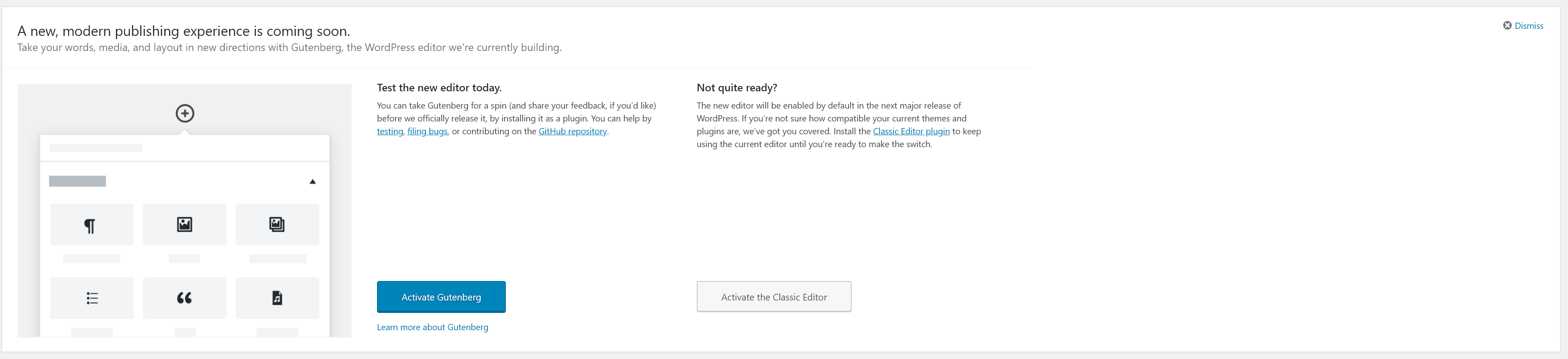 Try Gutenberg Call Out in WordPress 4.9.8